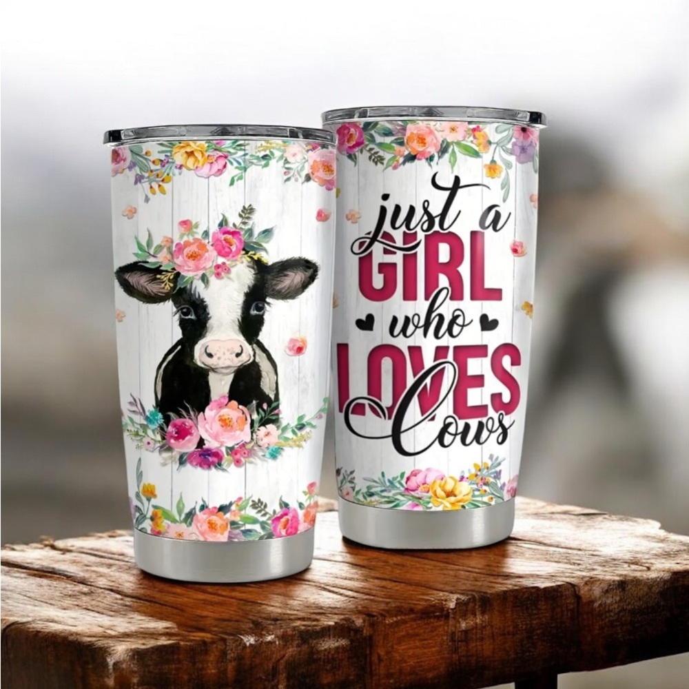 Cute cow Tumbler with Lid 20oz stainless steel